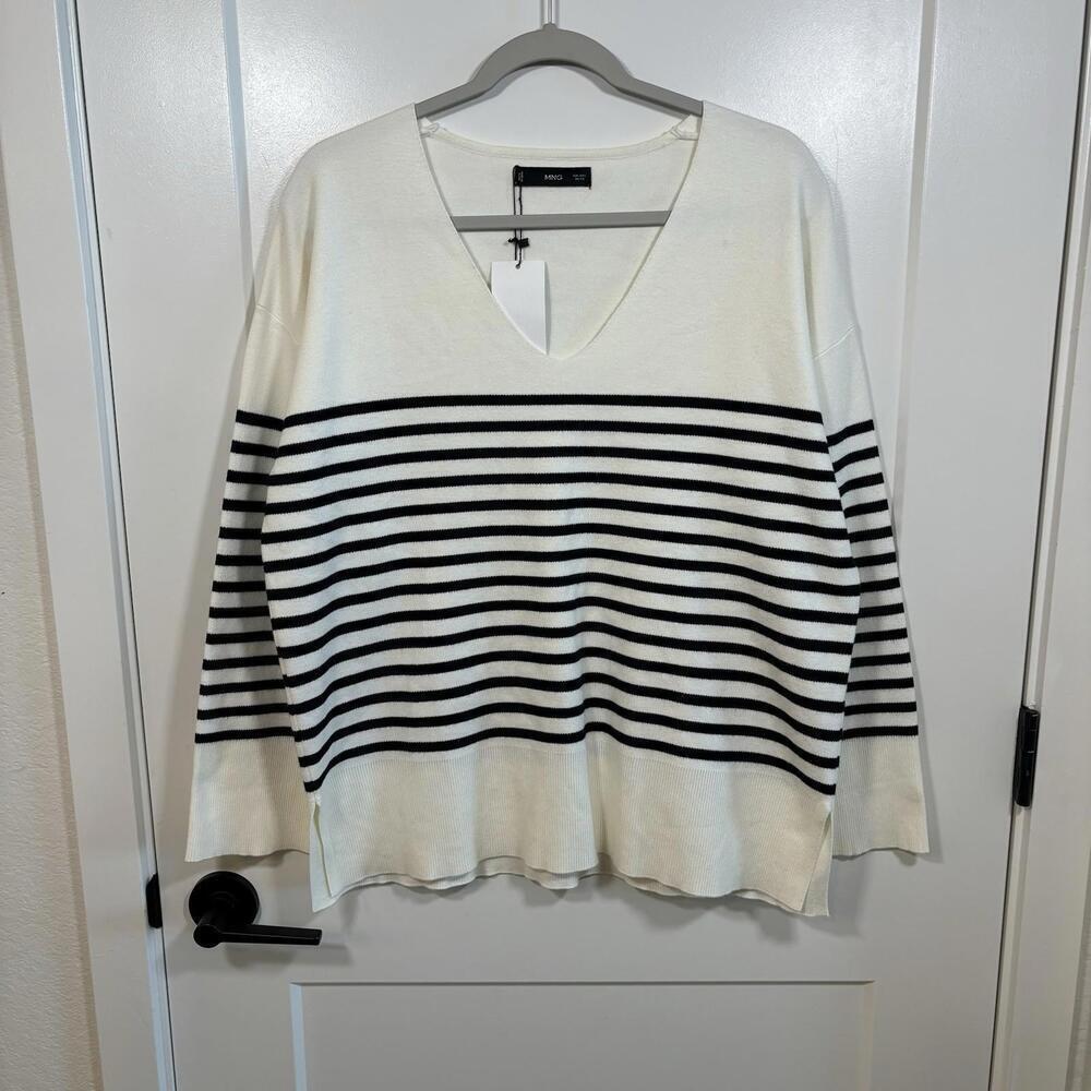 MNG Mango Black & White Stripe Pullover Sweater L Oversized Nautical Old Money - Picture 3 of 9